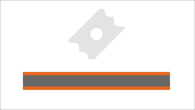 Raschietto aggregato multi per il perfetto livellamento di raggi e smussi su bordi in plastica con due profili. Raschietto aggregato multi per il perfetto livellamento di raggi e smussi su bordi in plastica con due profili.